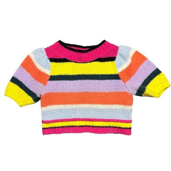 Free People Never Enough Color Stripped Cropped Sweater Wool Blend Size Medium - Picture 2 of 7